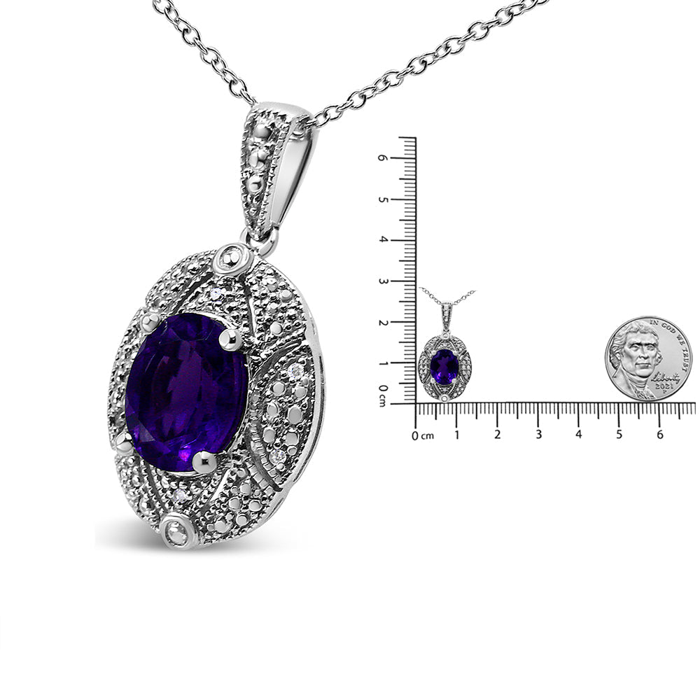 Diamond and 9x7mm Amethyst Pendant 18" Necklace (I-J Color, I1-I2 Clarity)