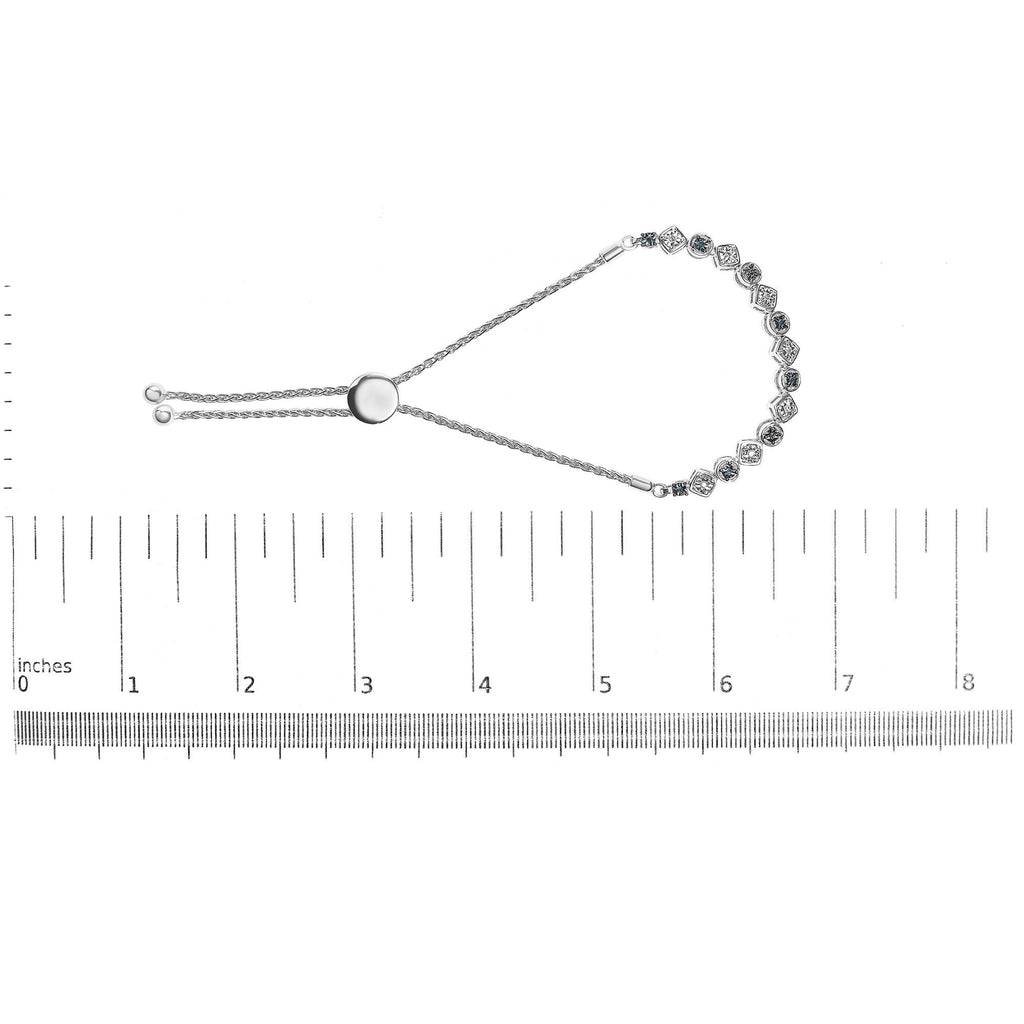 1/10 Cttw Blue and White Diamond Bolo Bracelet (Blue/I-J Color, I2-I3 Clarity)