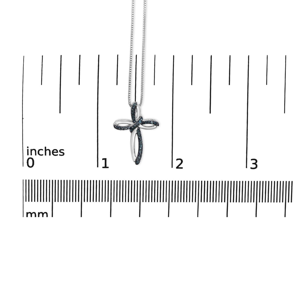 1/10 Cttw Blue Diamond Cross Pendant Necklace (Blue Color, I3 Clarity)