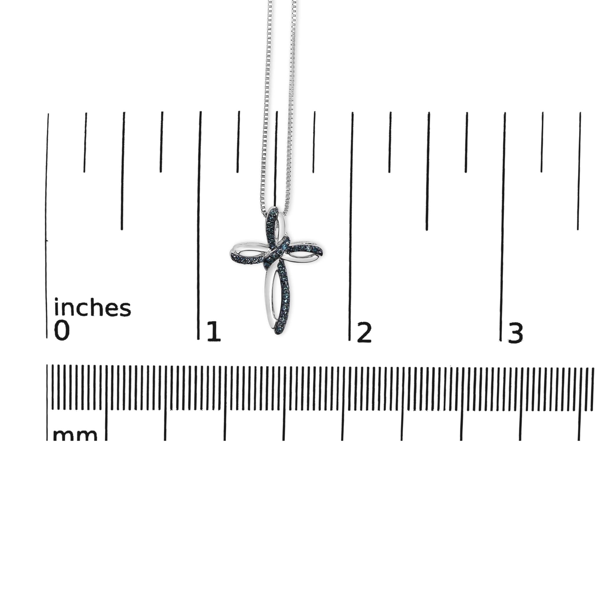 1/10 Cttw Blue Diamond Cross Pendant Necklace (Blue Color, I3 Clarity)