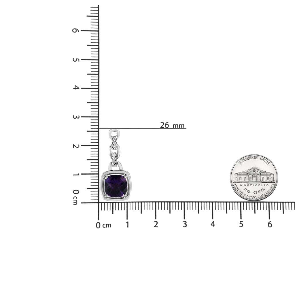 6x6MM Natural Purple Amethyst and Diamond 18" Inch Pendant Necklace