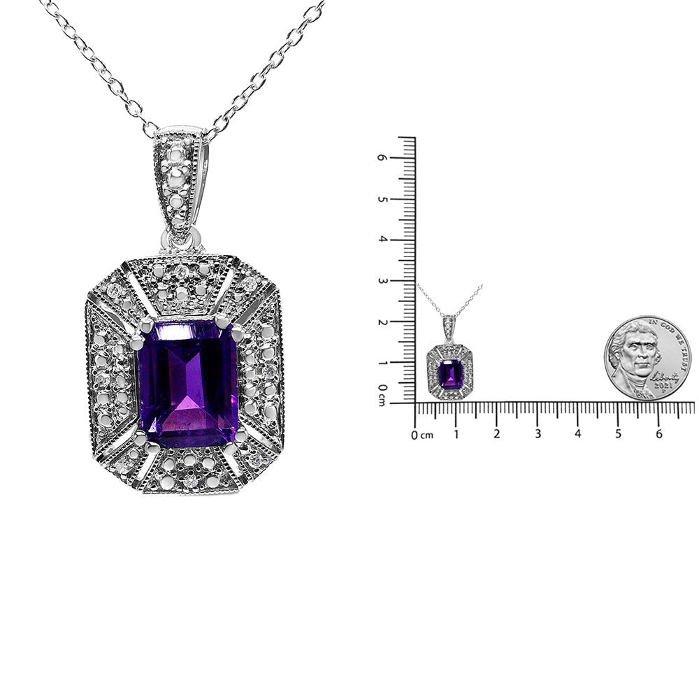 Amethyst and Diamond Art Deco 18" Pendant Necklace (I-J Color, I1-I2 Clarity)