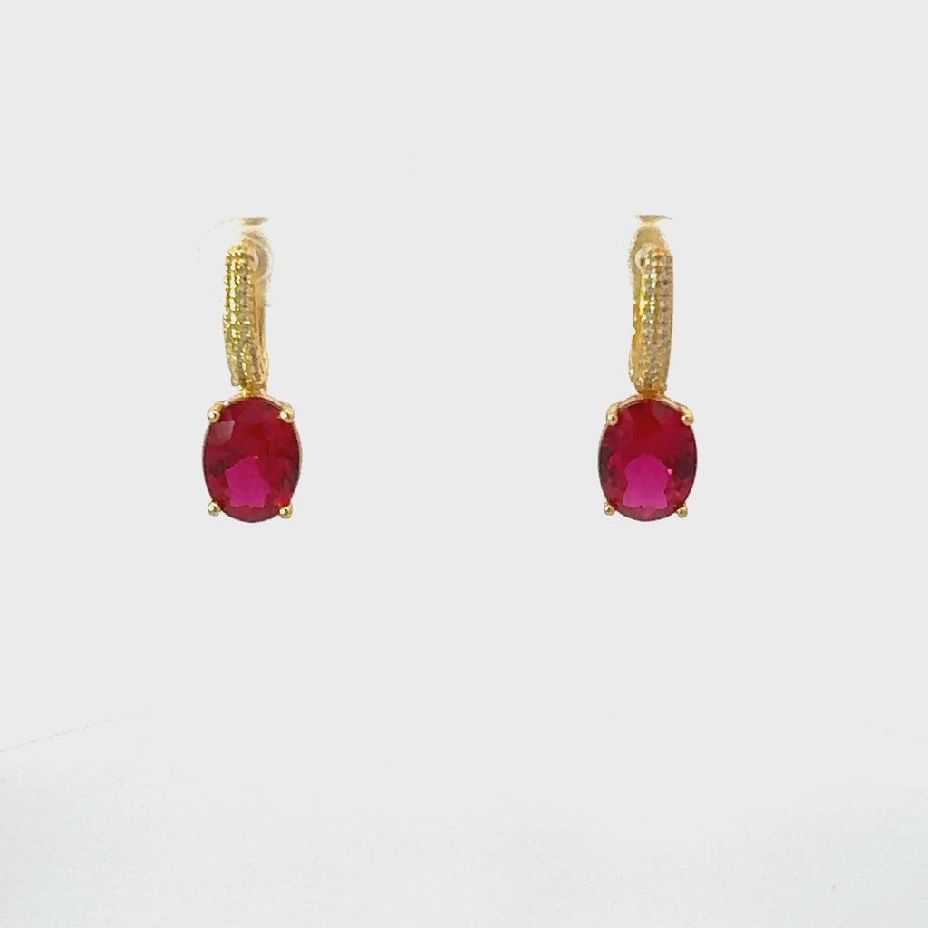 Alexandra Oval Drop Earrings Gold Ruby