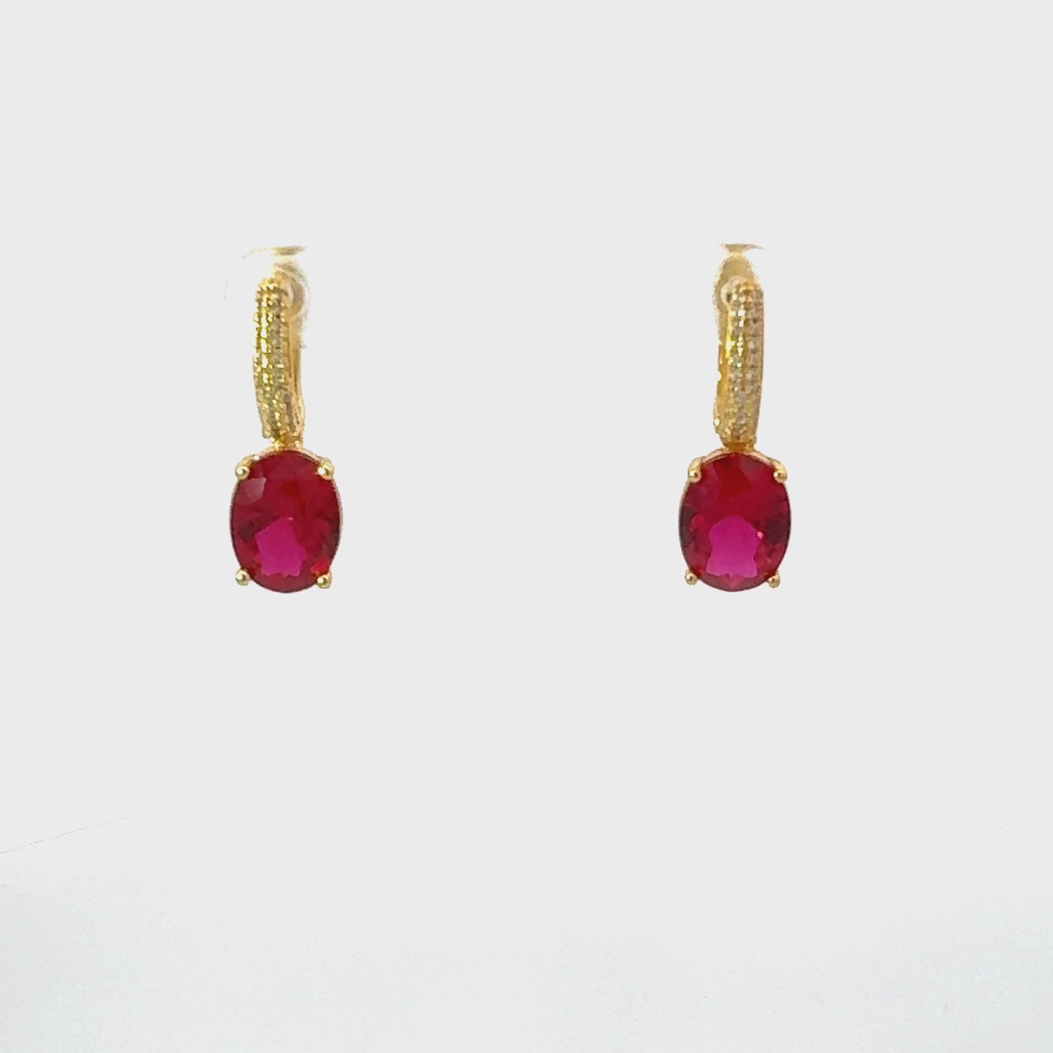 Alexandra Oval Drop Earrings Gold Ruby